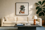 The Boys VIII by Myles Sullivan. Displayed in a glass frame with matte in a clean modern living room. Available as an archival giclee rolled canvas, fine art paper, or poster print. SKU 30556a.