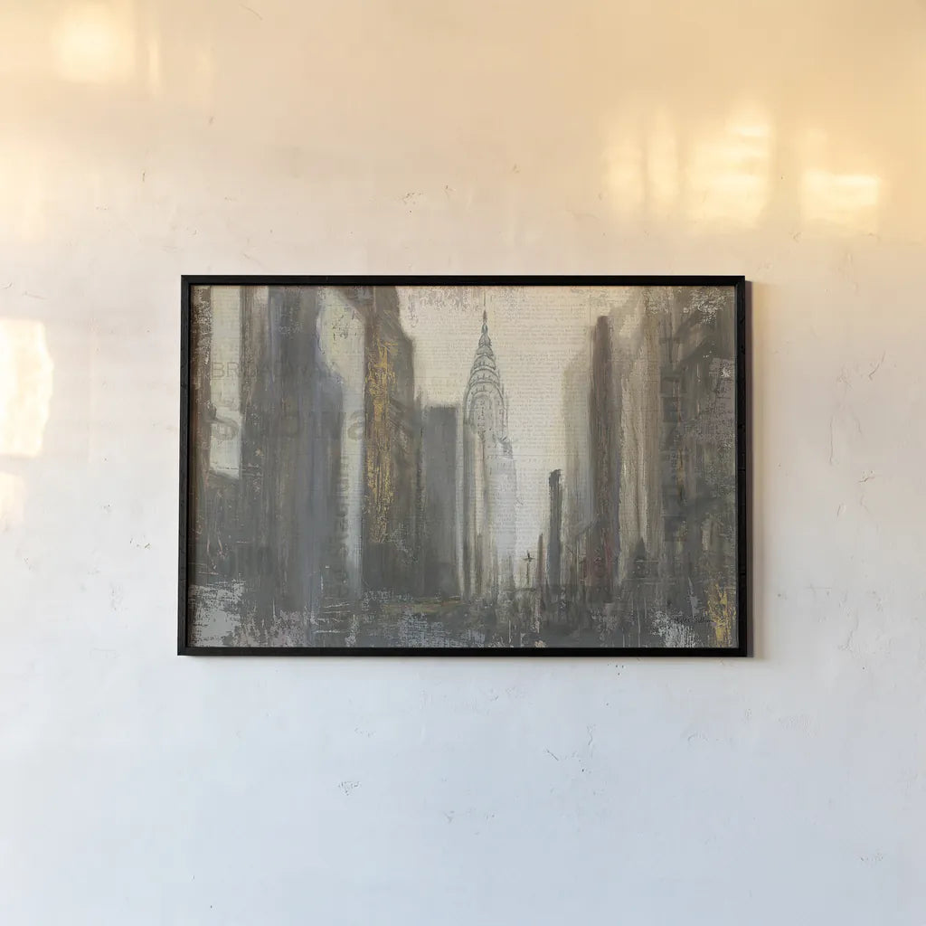 Urban Movement I NY Neutral by Myles Sullivan. shown as a paper print in a black flame. Available as a archival giclee rolled canvas, fine art paper, or poster print. SKU 16052i.