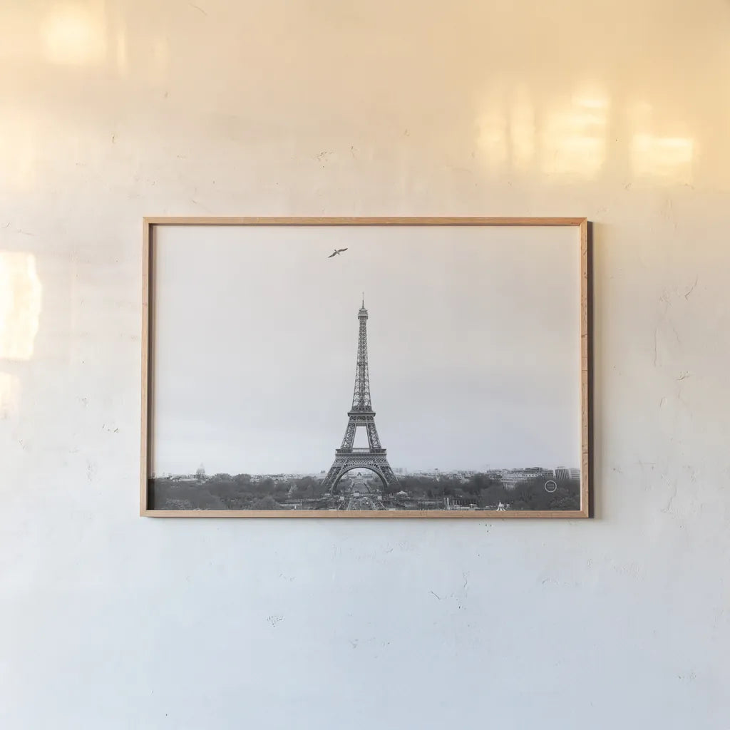 A Birds View of Paris Crop I by Nathan Larson. shown as a paper print in a natural frame. Available as a archival giclee rolled canvas, fine art paper, or poster print. SKU 71188i.