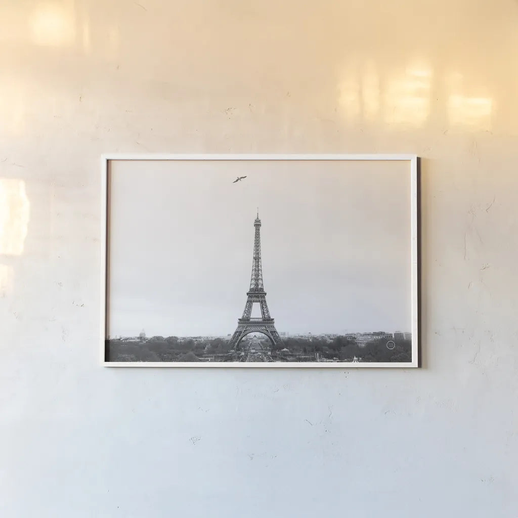 A Birds View of Paris Crop I by Nathan Larson. shown as a paper print in a white frame. Available as a archival giclee rolled canvas, fine art paper, or poster print. SKU 71188i.