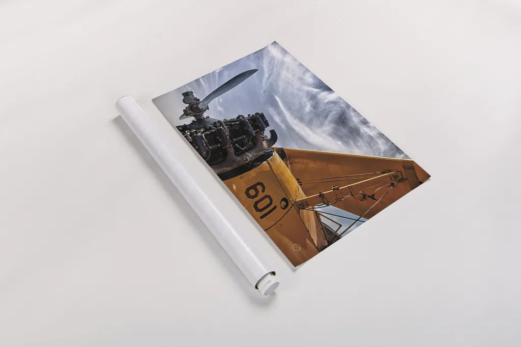 Aero Maquina Big Yellow by Nathan Larson. shown as a rolled paper print. Available as archival giclee rolled canvas, fine art paper, or poster print. SKU 73109i.