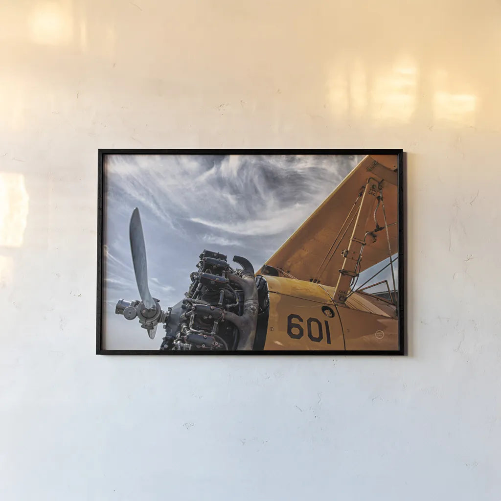 Aero Maquina Big Yellow by Nathan Larson. shown as a paper print in a black flame. Available as a archival giclee rolled canvas, fine art paper, or poster print. SKU 73109i.