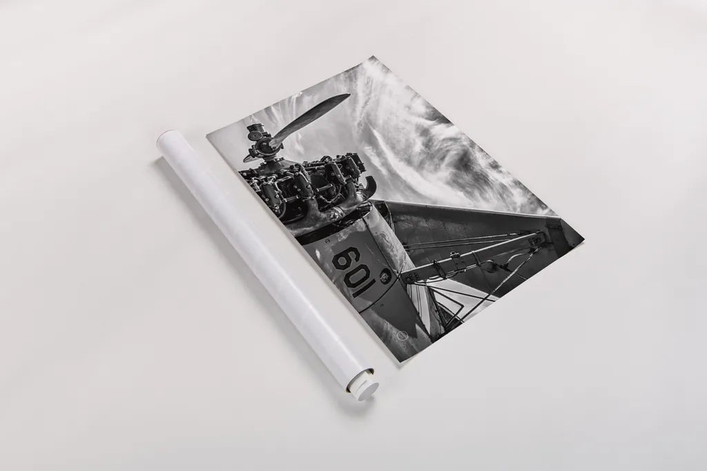 Aero Maquina Big Yellow BW by Nathan Larson. shown as a rolled paper print. Available as archival giclee rolled canvas, fine art paper, or poster print. SKU 73110i.