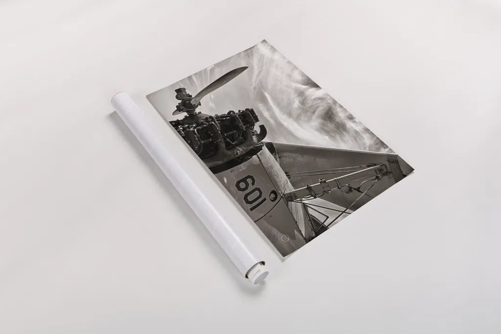 Aero Maquina Big Yellow Sepia by Nathan Larson. shown as a rolled paper print. Available as archival giclee rolled canvas, fine art paper, or poster print. SKU 73111i.