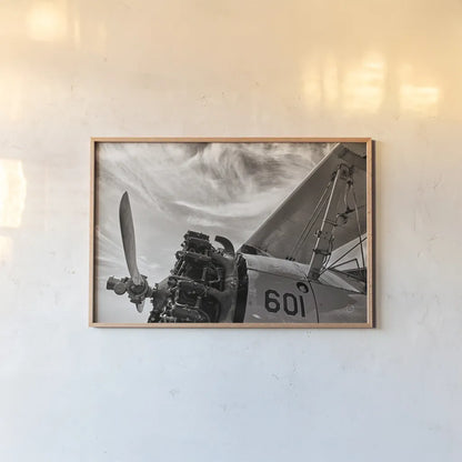 Aero Maquina Big Yellow Sepia by Nathan Larson. shown as a paper print in a natural frame. Available as a archival giclee rolled canvas, fine art paper, or poster print. SKU 73111i.