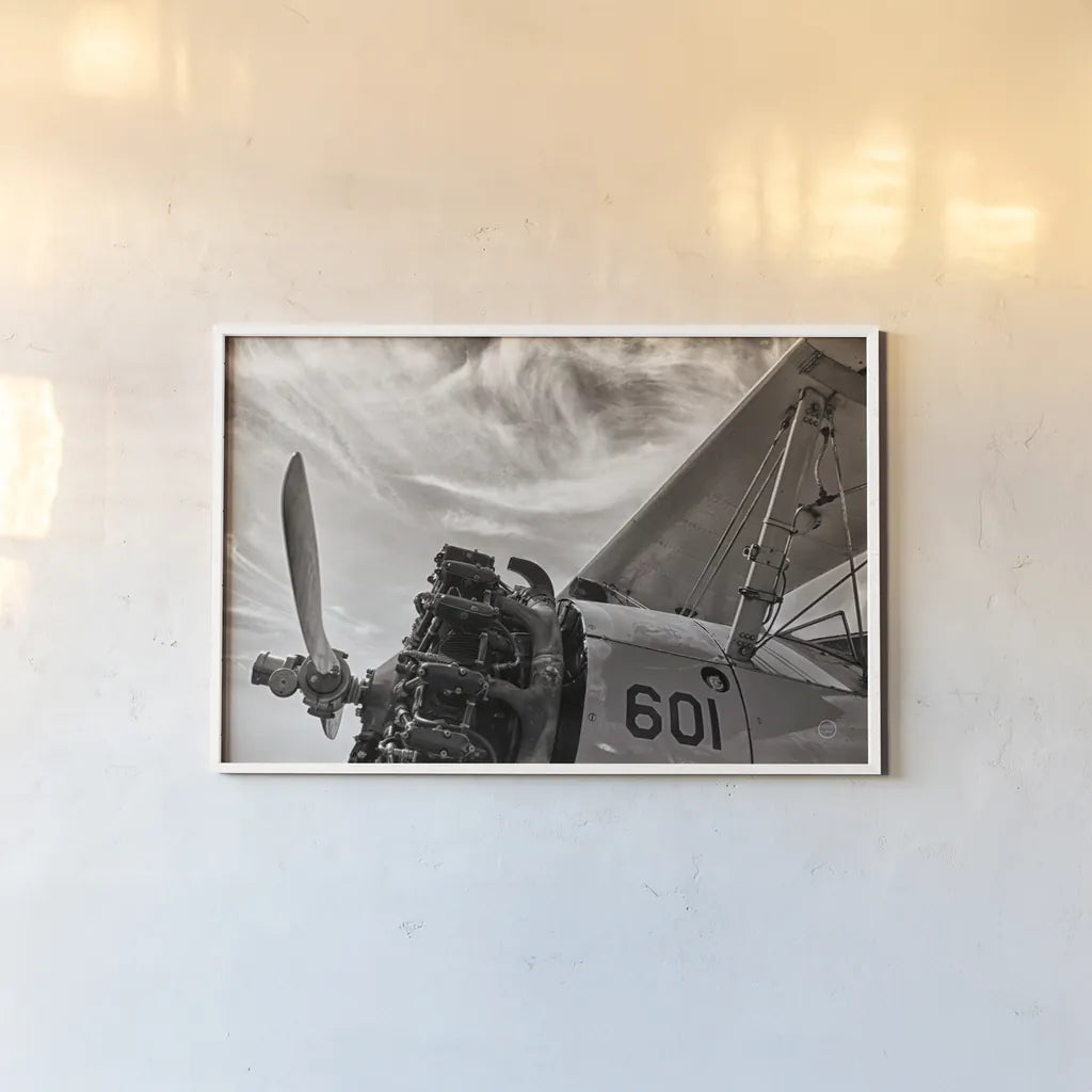 Aero Maquina Big Yellow Sepia by Nathan Larson. shown as a paper print in a white frame. Available as a archival giclee rolled canvas, fine art paper, or poster print. SKU 73111i.