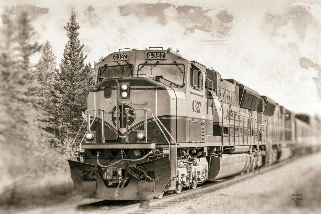 Alaskan Railroad in Denali by Nathan Larson. SKU 94124i. Archival Giclee Fine art print for wall decor.