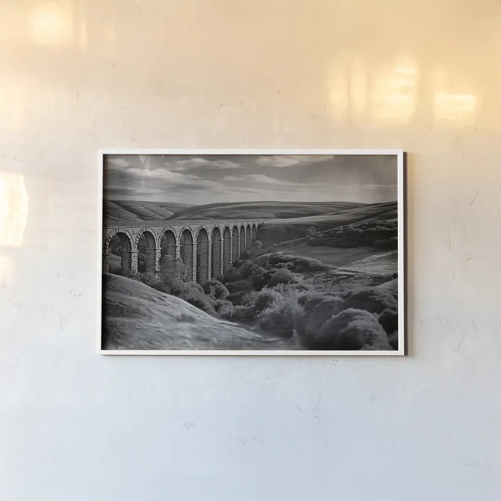 Aqueduct IV by Nathan Larson. shown as a paper print in a white frame. Available as a archival giclee rolled canvas, fine art paper, or poster print. SKU 89237i.
