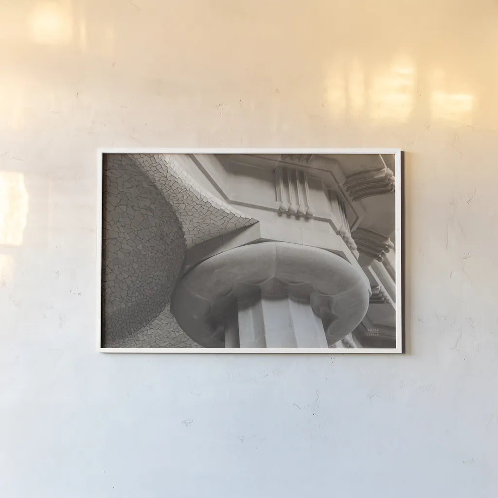 Arch Angles I BW by Nathan Larson. shown as a paper print in a white frame. Available as a archival giclee rolled canvas, fine art paper, or poster print. SKU 87728i.