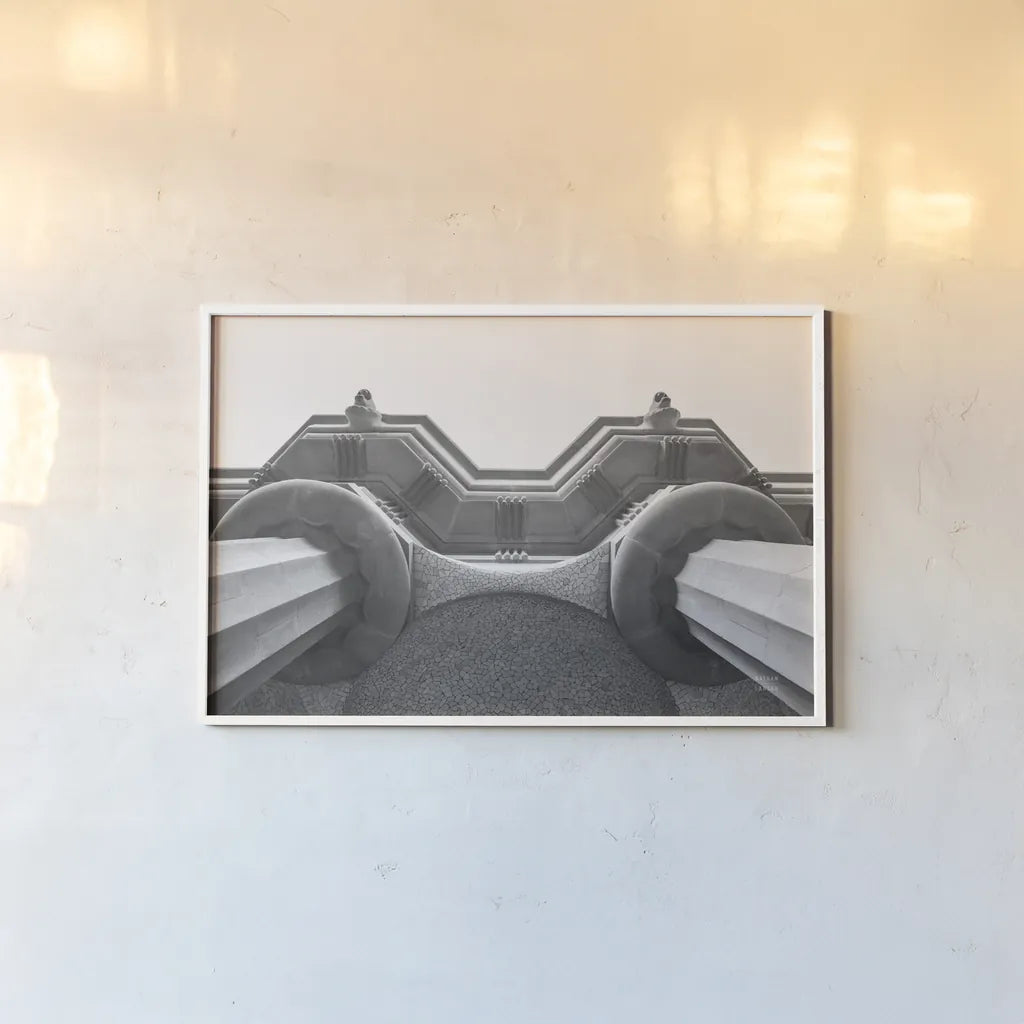 Arch Angles II BW by Nathan Larson. shown as a paper print in a white frame. Available as a archival giclee rolled canvas, fine art paper, or poster print. SKU 87729i.
