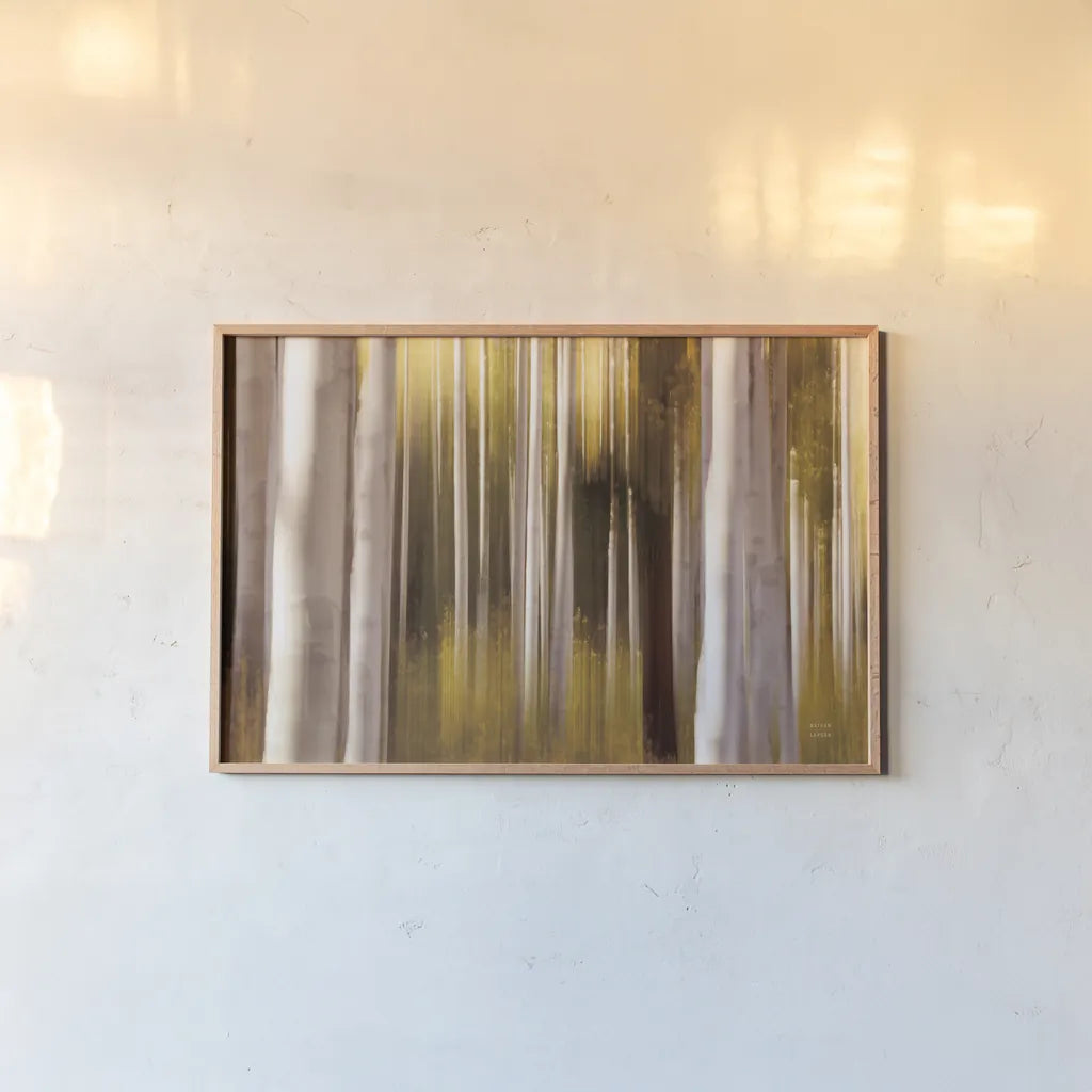 Aspen Dreams by Nathan Larson. shown as a paper print in a natural frame. Available as a archival giclee rolled canvas, fine art paper, or poster print. SKU 94834i.