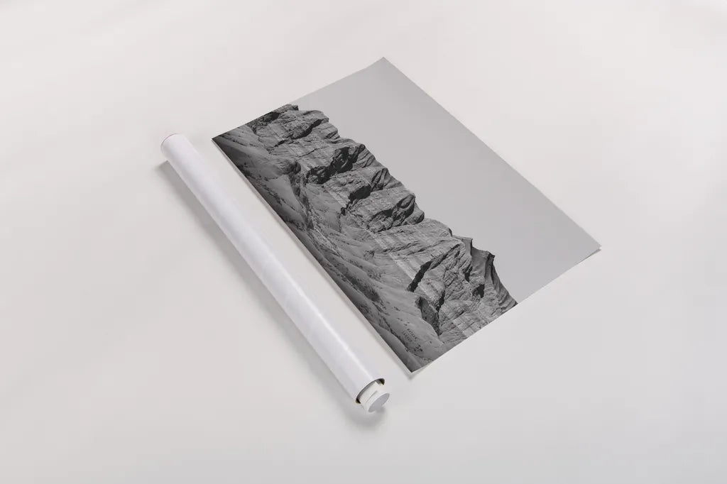 Badlands BW Crop by Nathan Larson. shown as a rolled paper print. Available as archival giclee rolled canvas, fine art paper, or poster print. SKU 77273i.