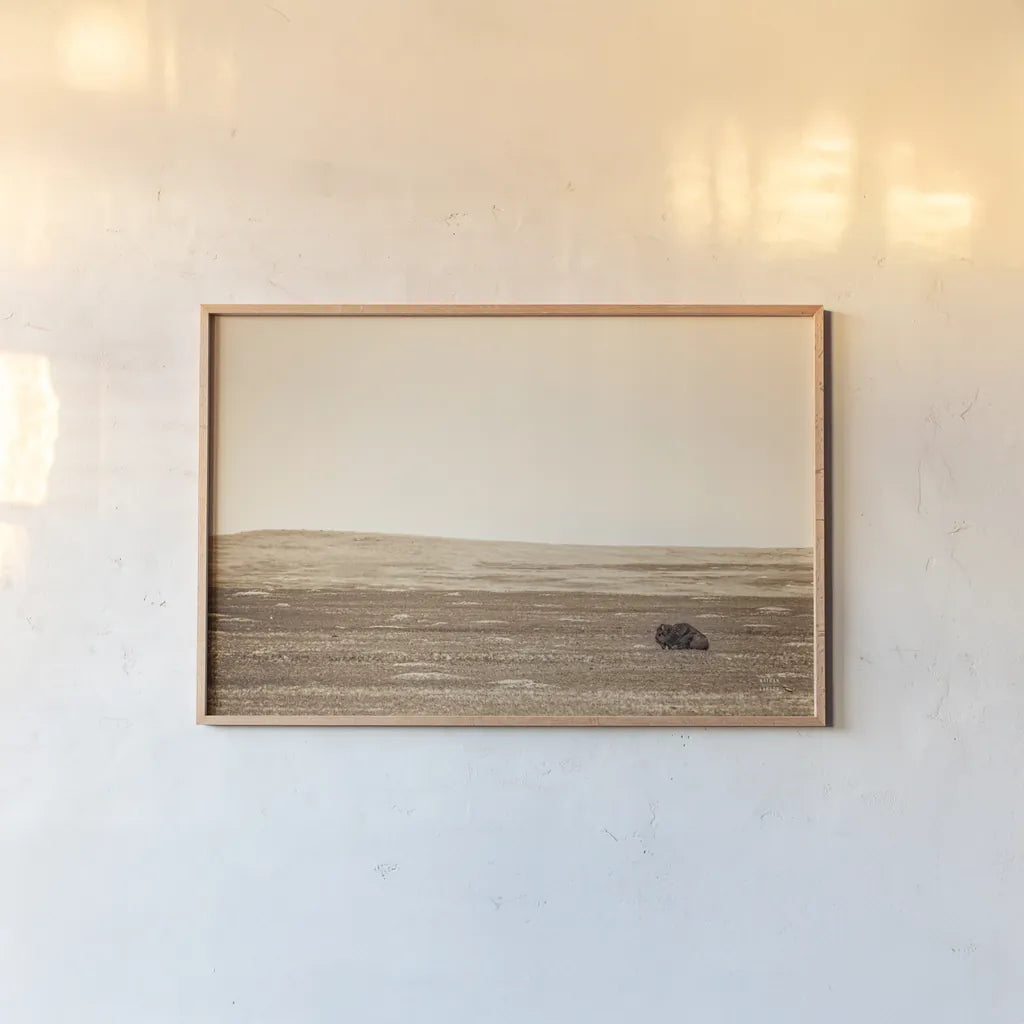 Badlands Guard Sepia by Nathan Larson. shown as a paper print in a natural frame. Available as a archival giclee rolled canvas, fine art paper, or poster print. SKU 84262i.