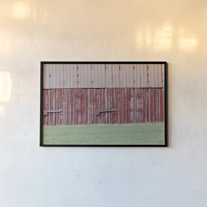 Barn Stripes by Nathan Larson. shown as a paper print in a black flame. Available as a archival giclee rolled canvas, fine art paper, or poster print. SKU 98028i.