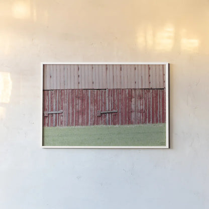 Barn Stripes by Nathan Larson. shown as a paper print in a white frame. Available as a archival giclee rolled canvas, fine art paper, or poster print. SKU 98028i.