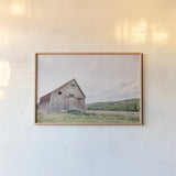 Barn With a View by Nathan Larson. shown as a paper print in a natural frame. Available as a archival giclee rolled canvas, fine art paper, or poster print. SKU 80450i.