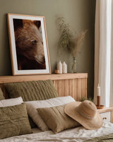 Bear Profile I by Nathan Larson. shown as a paper print in a natural frame. Available as a archival giclee rolled canvas, fine art paper, or poster print. SKU 80433h.