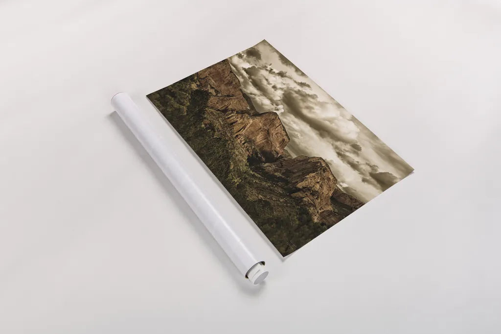 Beauty of Zion No Blur Sepia by Nathan Larson. shown as a rolled paper print. Available as archival giclee rolled canvas, fine art paper, or poster print. SKU 96729i.