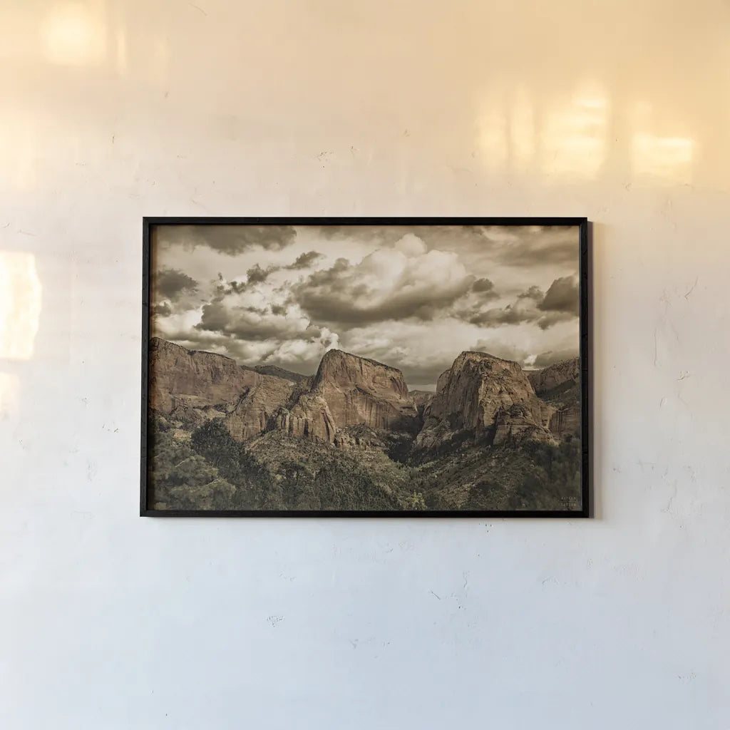 Beauty of Zion No Blur Sepia by Nathan Larson. shown as a paper print in a black flame. Available as a archival giclee rolled canvas, fine art paper, or poster print. SKU 96729i.