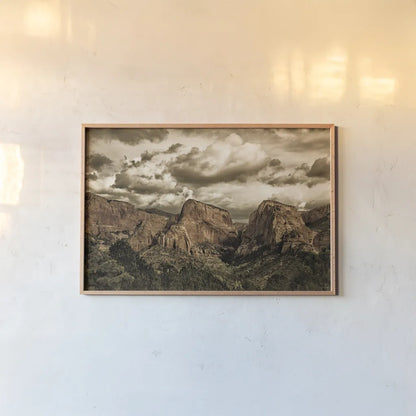 Beauty of Zion No Blur Sepia by Nathan Larson. shown as a paper print in a natural frame. Available as a archival giclee rolled canvas, fine art paper, or poster print. SKU 96729i.