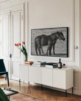 Best Buds by Nathan Larson. shown as a framed stretched canvas in a living room above a console. Available as a archival giclee rolled canvas, fine art paper, or poster print. SKU 99214i.