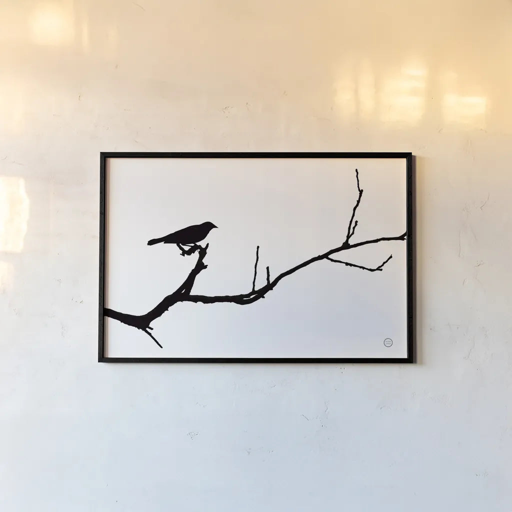 Bird Silhouette by Nathan Larson. shown as a paper print in a black flame. Available as a archival giclee rolled canvas, fine art paper, or poster print. SKU 70278i.