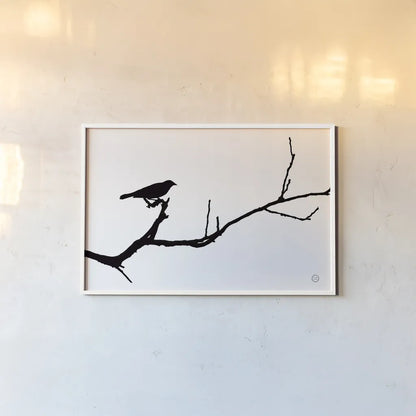 Bird Silhouette by Nathan Larson. shown as a paper print in a white frame. Available as a archival giclee rolled canvas, fine art paper, or poster print. SKU 70278i.