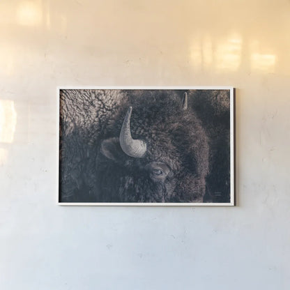 Bison Neutral by Nathan Larson. shown as a paper print in a white frame. Available as a archival giclee rolled canvas, fine art paper, or poster print. SKU 84261i.