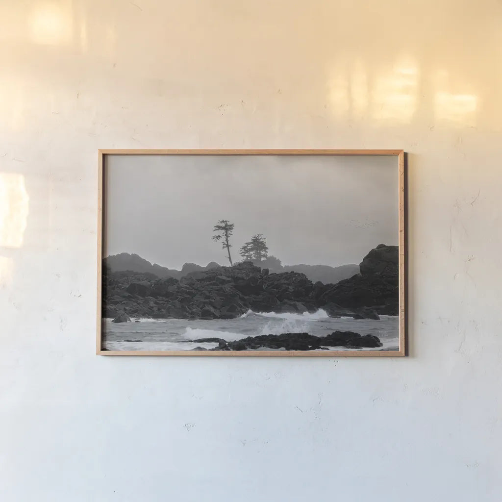 Black Rock Coast I by Nathan Larson. shown as a paper print in a natural frame. Available as a archival giclee rolled canvas, fine art paper, or poster print. SKU 90182i.