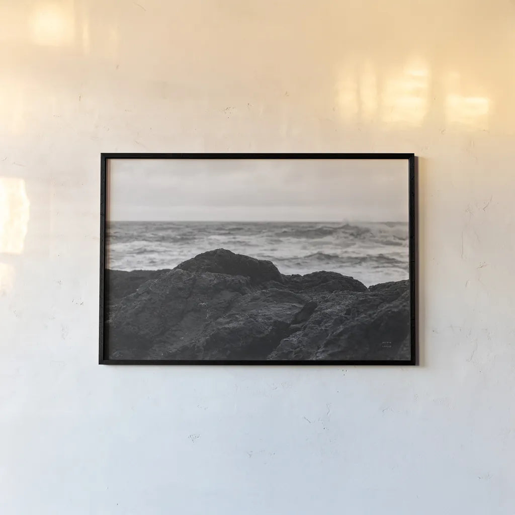 Black Rock Coast II by Nathan Larson. shown as a paper print in a black flame. Available as a archival giclee rolled canvas, fine art paper, or poster print. SKU 90183i.
