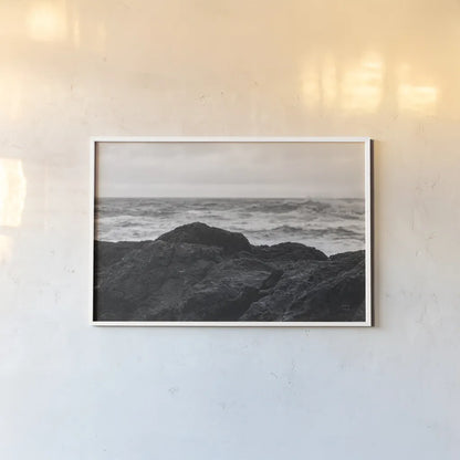 Black Rock Coast II by Nathan Larson. shown as a paper print in a white frame. Available as a archival giclee rolled canvas, fine art paper, or poster print. SKU 90183i.