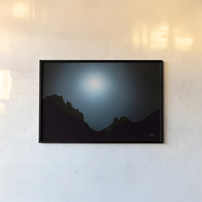 Blue Moon Desert by Nathan Larson. shown as a paper print in a black flame. Available as a archival giclee rolled canvas, fine art paper, or poster print. SKU 76439i.