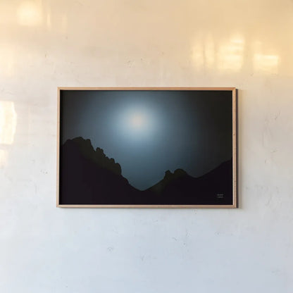 Blue Moon Desert by Nathan Larson. shown as a paper print in a natural frame. Available as a archival giclee rolled canvas, fine art paper, or poster print. SKU 76439i.