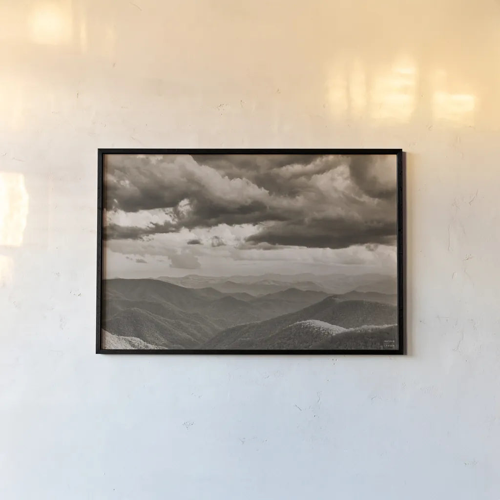 Blue Ridge Mountains I by Nathan Larson. shown as a paper print in a black flame. Available as a archival giclee rolled canvas, fine art paper, or poster print. SKU 99215i.