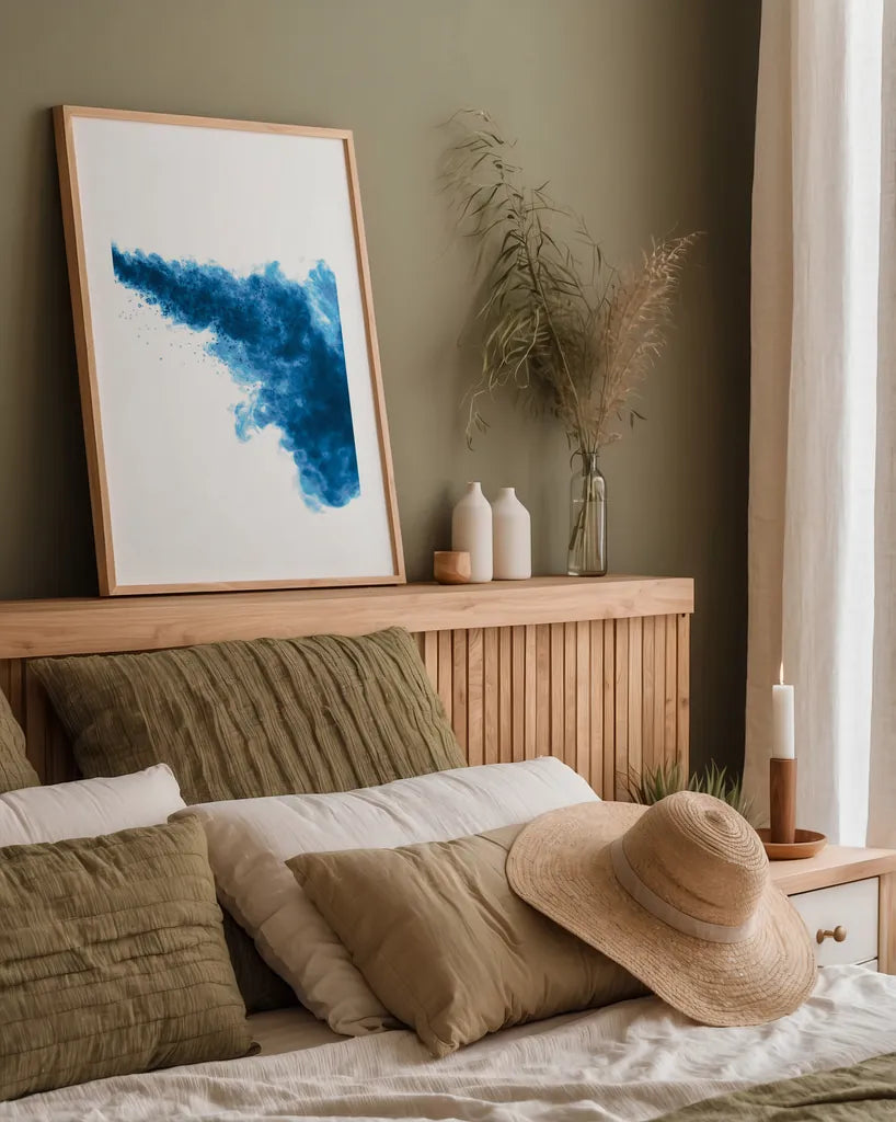 Blue Smoke by Nathan Larson. shown as a paper print in a natural frame. Available as a archival giclee rolled canvas, fine art paper, or poster print. SKU 82303h.