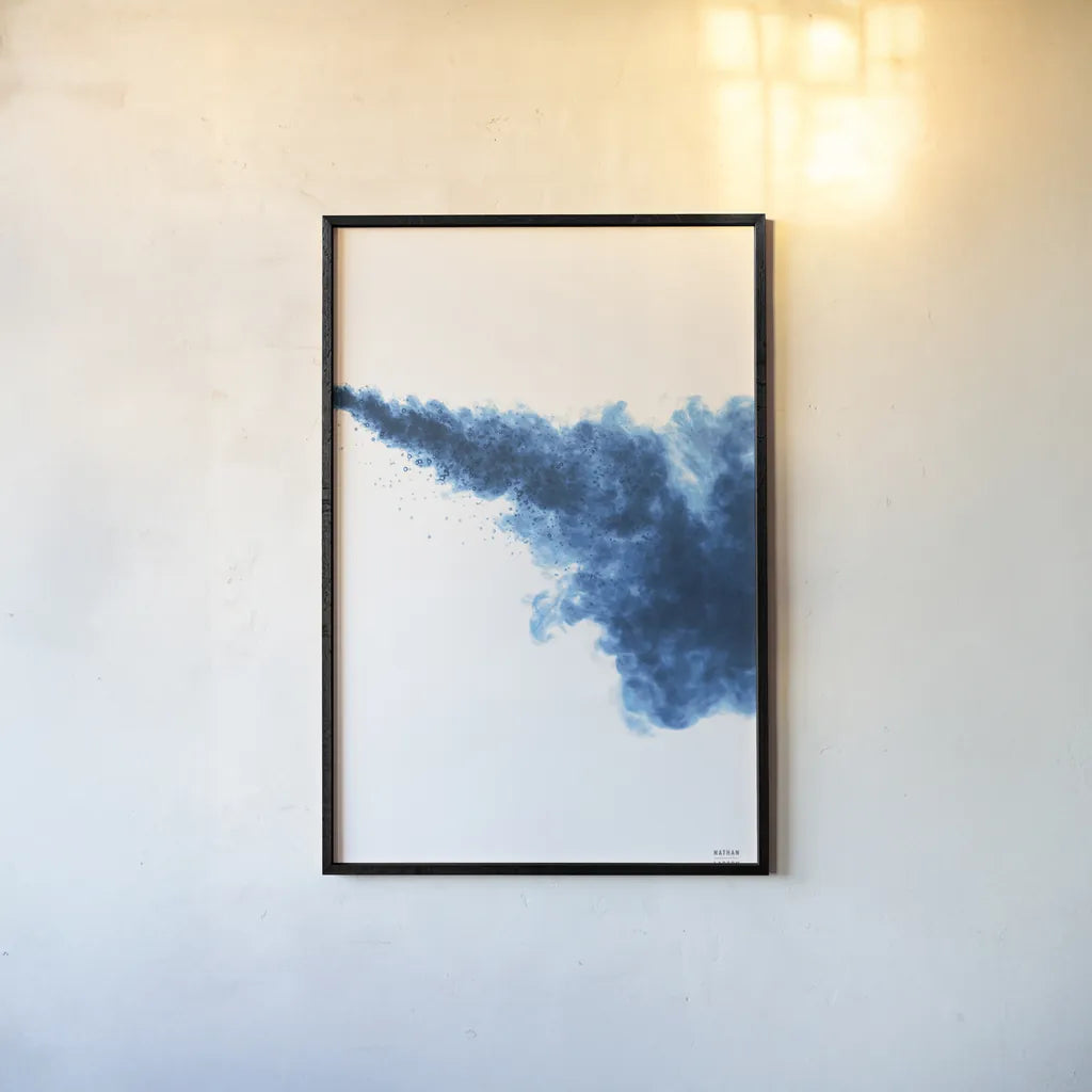 Blue Smoke by Nathan Larson. shown as a paper print in a black flame. Available as a archival giclee rolled canvas, fine art paper, or poster print. SKU 82303h.