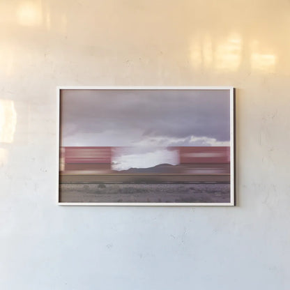 Boxcars by Nathan Larson. shown as a paper print in a white frame. Available as a archival giclee rolled canvas, fine art paper, or poster print. SKU 96627i.