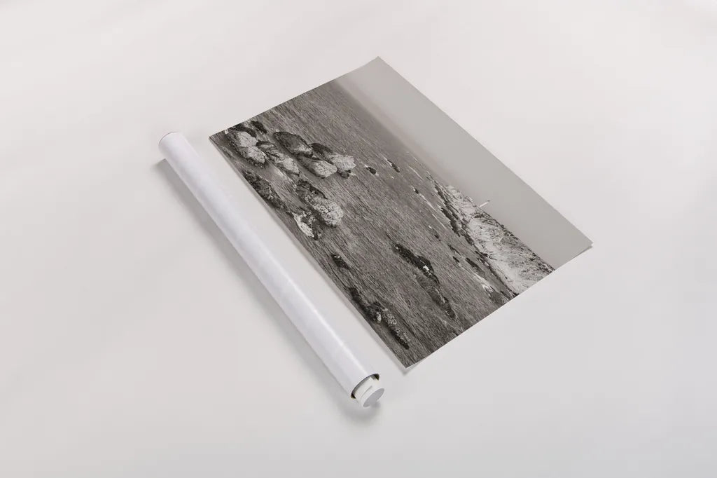 California Lighthouse BW by Nathan Larson. shown as a rolled paper print. Available as archival giclee rolled canvas, fine art paper, or poster print. SKU 90179i.