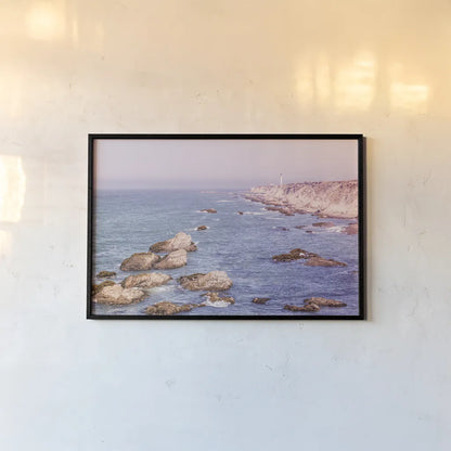 California Lighthouse Bright by Nathan Larson. shown as a paper print in a black flame. Available as a archival giclee rolled canvas, fine art paper, or poster print. SKU 90178i.