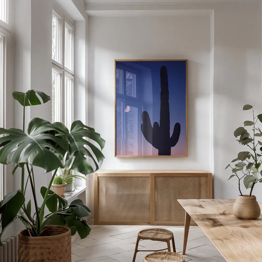 Candy Rock Desert by Nathan Larson. shown as a print in a natural wood frame in a dining room. Available as a archival giclee rolled canvas, fine art paper, or poster print. SKU 76427h.