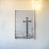 Cathedral View Barcelona by Nathan Larson. shown as a paper print in a white frame. Available as a archival giclee rolled canvas, fine art paper, or poster print. SKU 85786h.