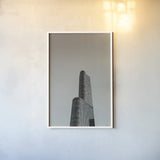 Chicago Skies BW by Nathan Larson. shown as a paper print in a white frame. Available as a archival giclee rolled canvas, fine art paper, or poster print. SKU 104873h.
