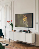 Common Fiddleneck by Nathan Larson. shown as a framed stretched canvas in a living room above a console. Available as a archival giclee rolled canvas, fine art paper, or poster print. SKU 90481i.