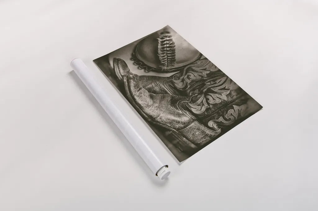 Cowboy Boots VII by Nathan Larson. shown as a rolled paper print. Available as archival giclee rolled canvas, fine art paper, or poster print. SKU 82733i.