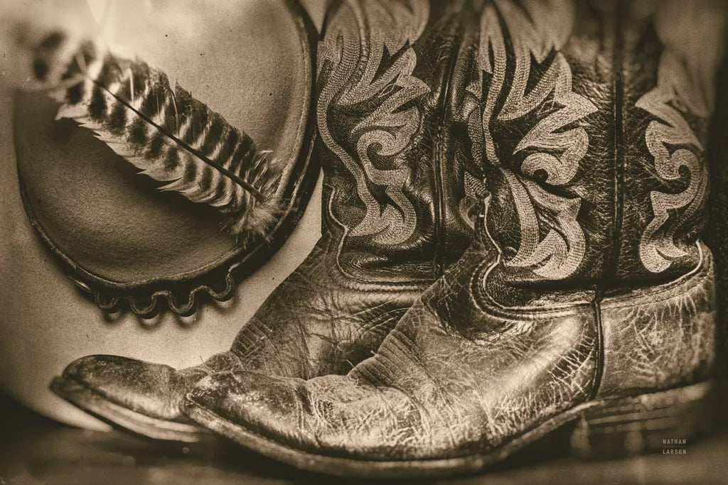 Cowboy Boots VII Sepia by Nathan Larson. SKU 83666i. Archival Giclee Fine art print for wall decor.