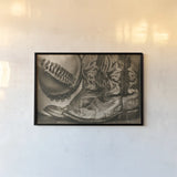 Cowboy Boots VII Sepia by Nathan Larson. shown as a paper print in a black flame. Available as a archival giclee rolled canvas, fine art paper, or poster print. SKU 83666i.