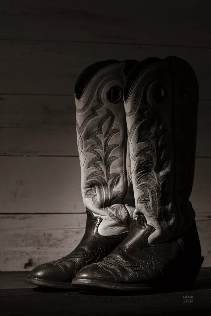 Cowboy Boots VIII BW by Nathan Larson. SKU 82739h. Archival Giclee Fine art print for wall decor.