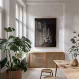 Cowboy Boots VIII BW by Nathan Larson. shown as a print in a natural wood frame in a dining room. Available as a archival giclee rolled canvas, fine art paper, or poster print. SKU 82739h.