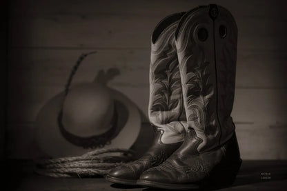 Cowboy Boots X BW by Nathan Larson. SKU 82740i. Archival Giclee Fine art print for wall decor.