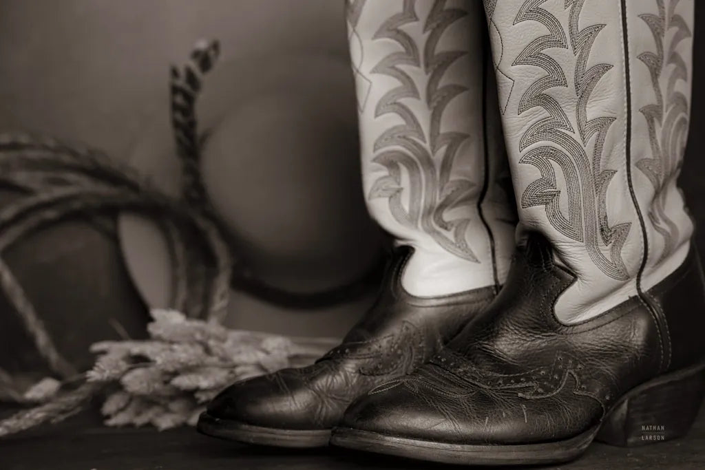 Cowboy Boots XI BW by Nathan Larson. SKU 82741i. Archival Giclee Fine art print for wall decor.